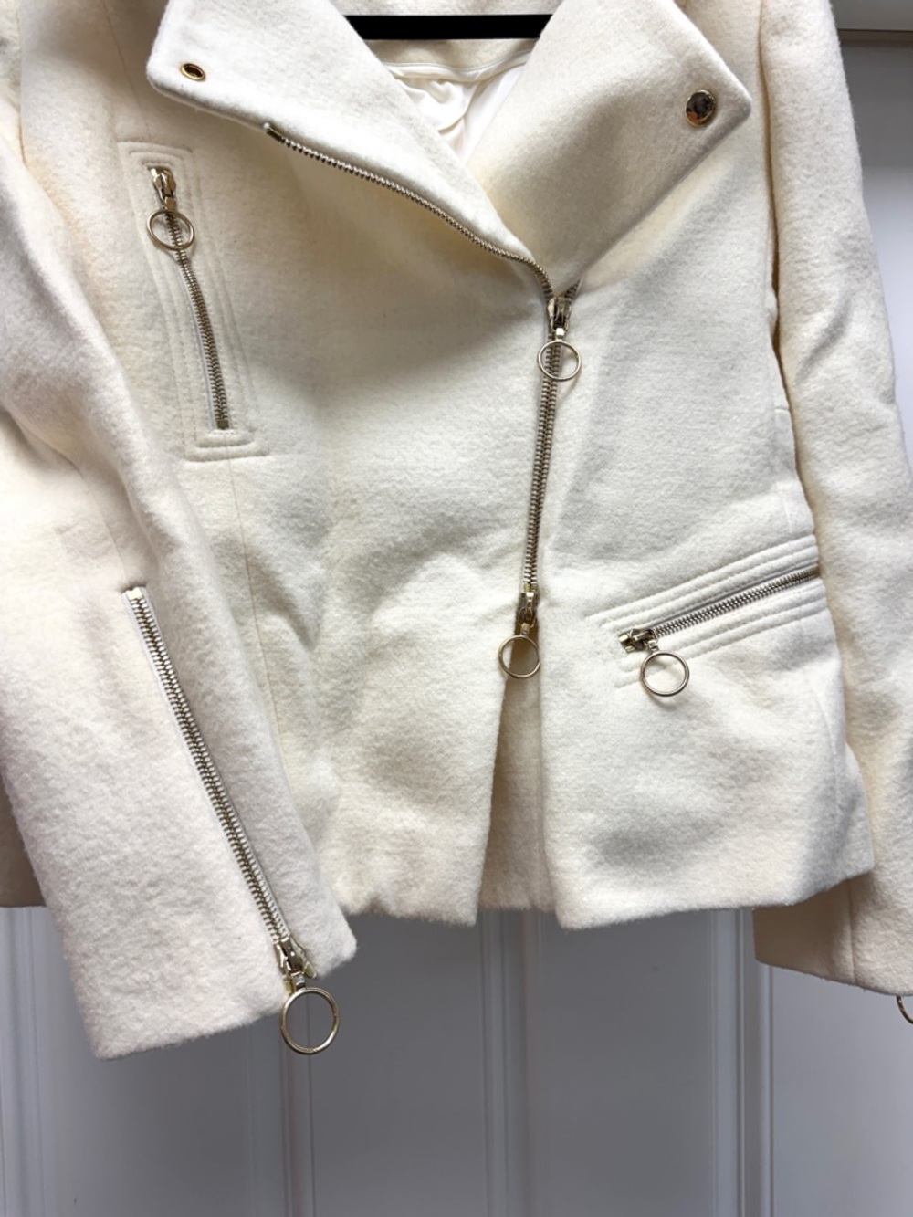 CHLOÉ Off-White Wool Moto Jacket Gold Ring Zippers Archival 2008 - Picture 7 of 13